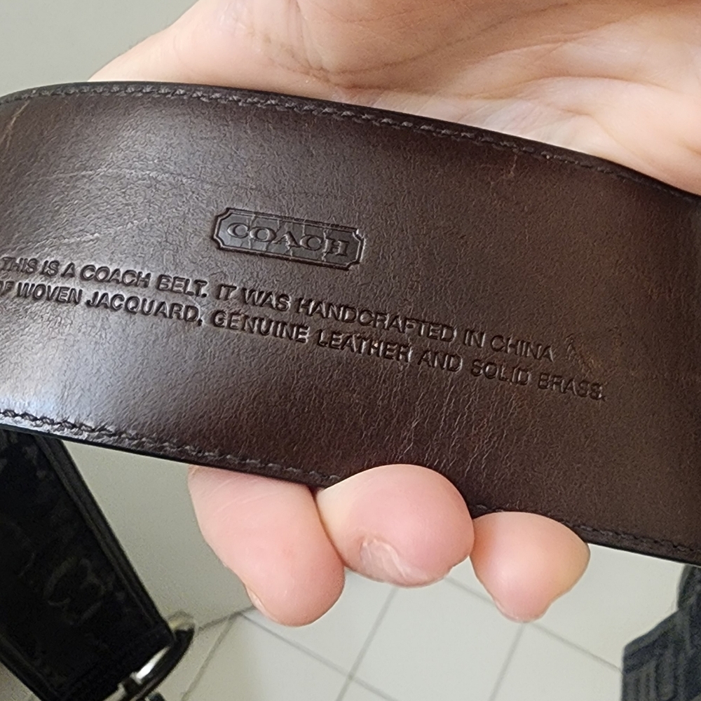 Coach Women's Black Patterned Belt with Silver Buckle, Genuine Leather, 34"×1.5" - Picture 7 of 8